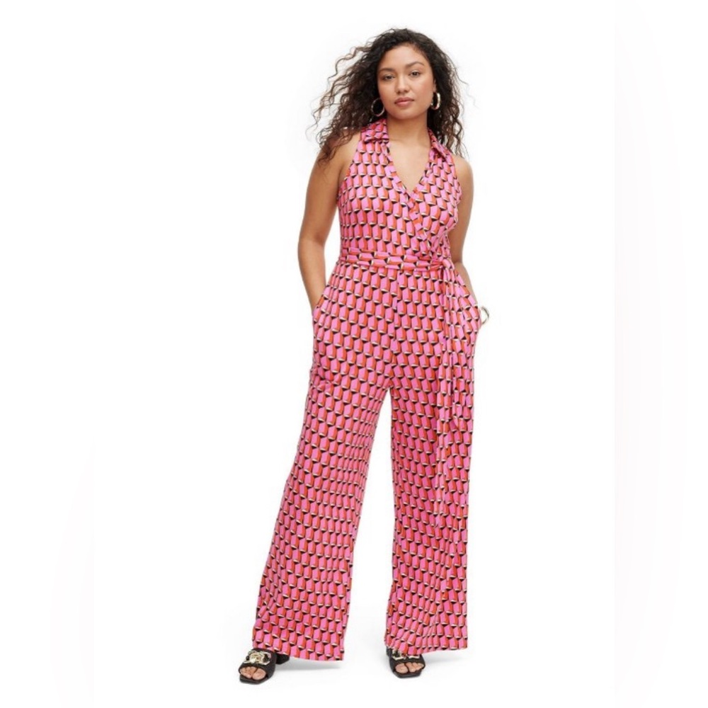 DVF x Target collard sleeveless pink modern geo jumpsuit